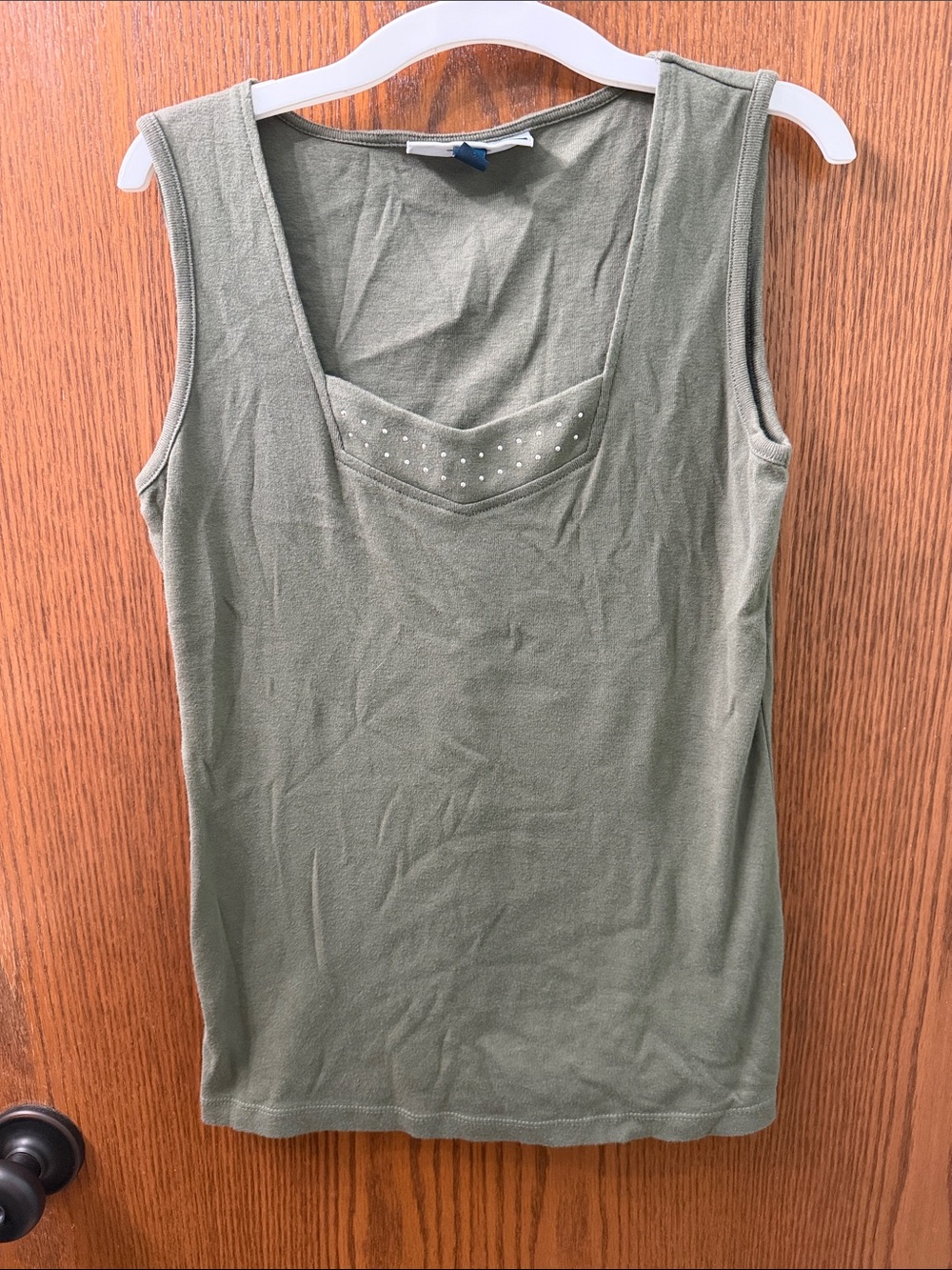Karen Scott Olive Green Tank with Studded Scoop Neck
